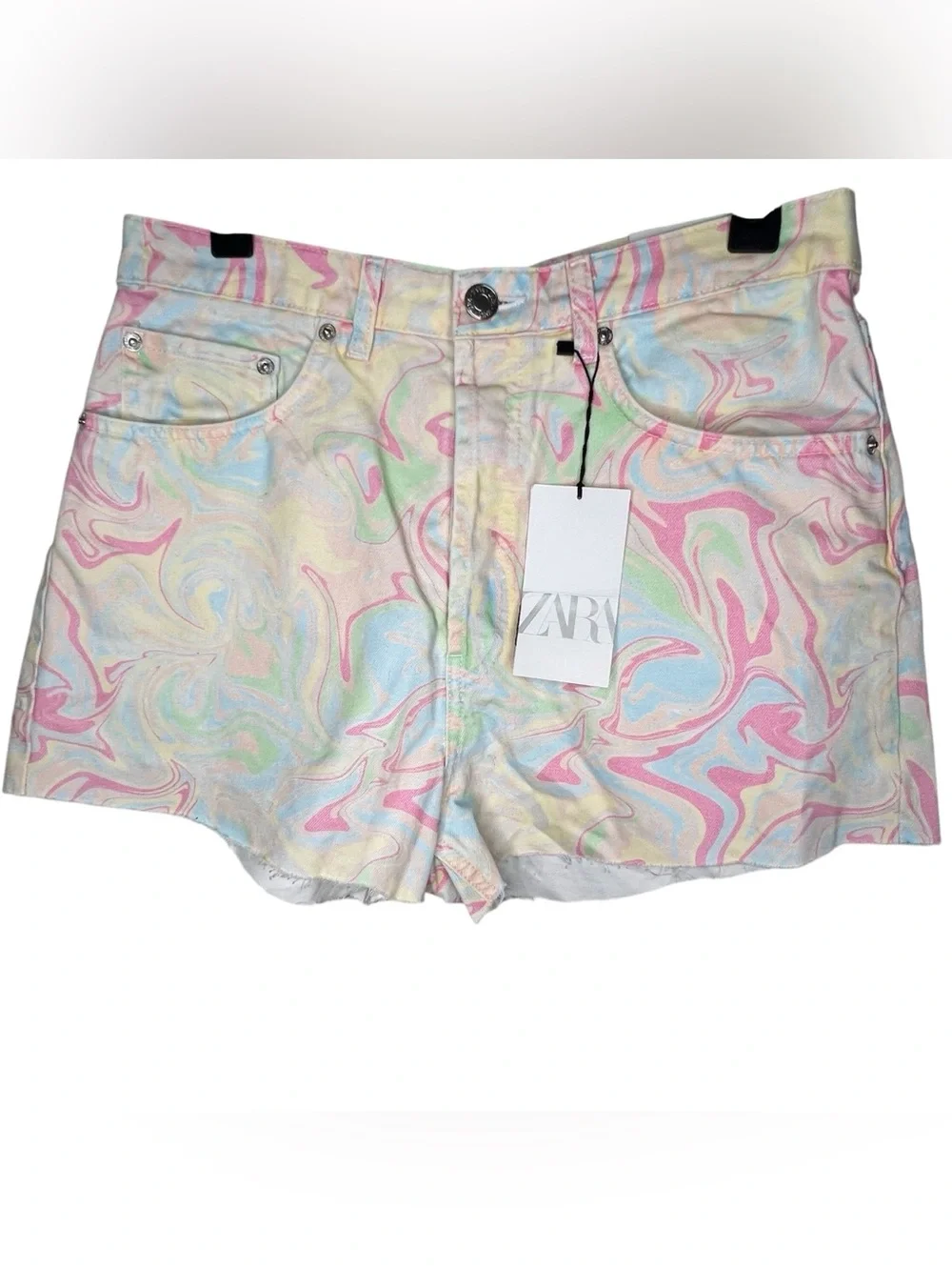 New Zara Pastel Swirl Multicolored Y2K, Candycore Denim Women’s Shorts Sz 10